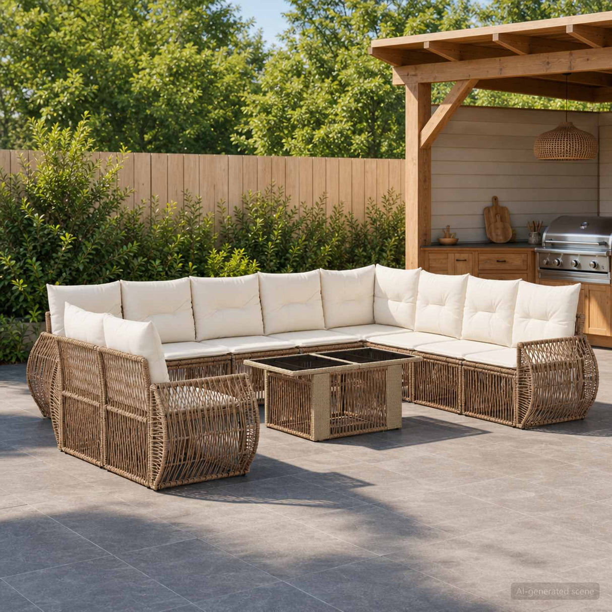 vidaXL Garden Bench Set 11 Pieces Black and Cream White Poly Rattan