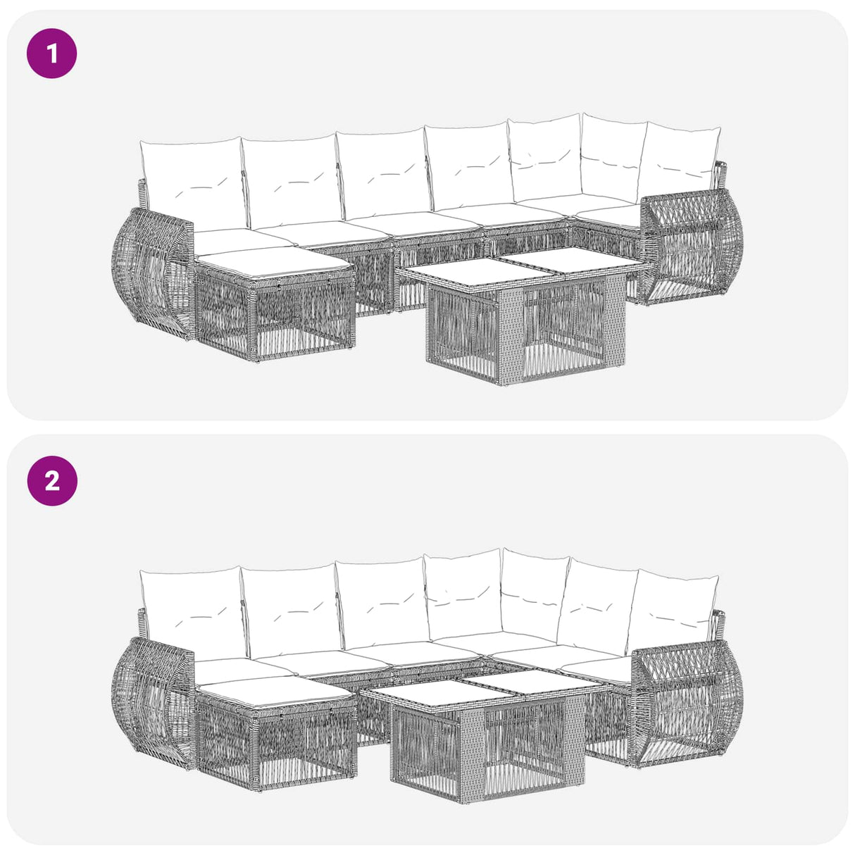 vidaXL Tuinbank Set 8 st Zwart en Crème Wit poly rattan