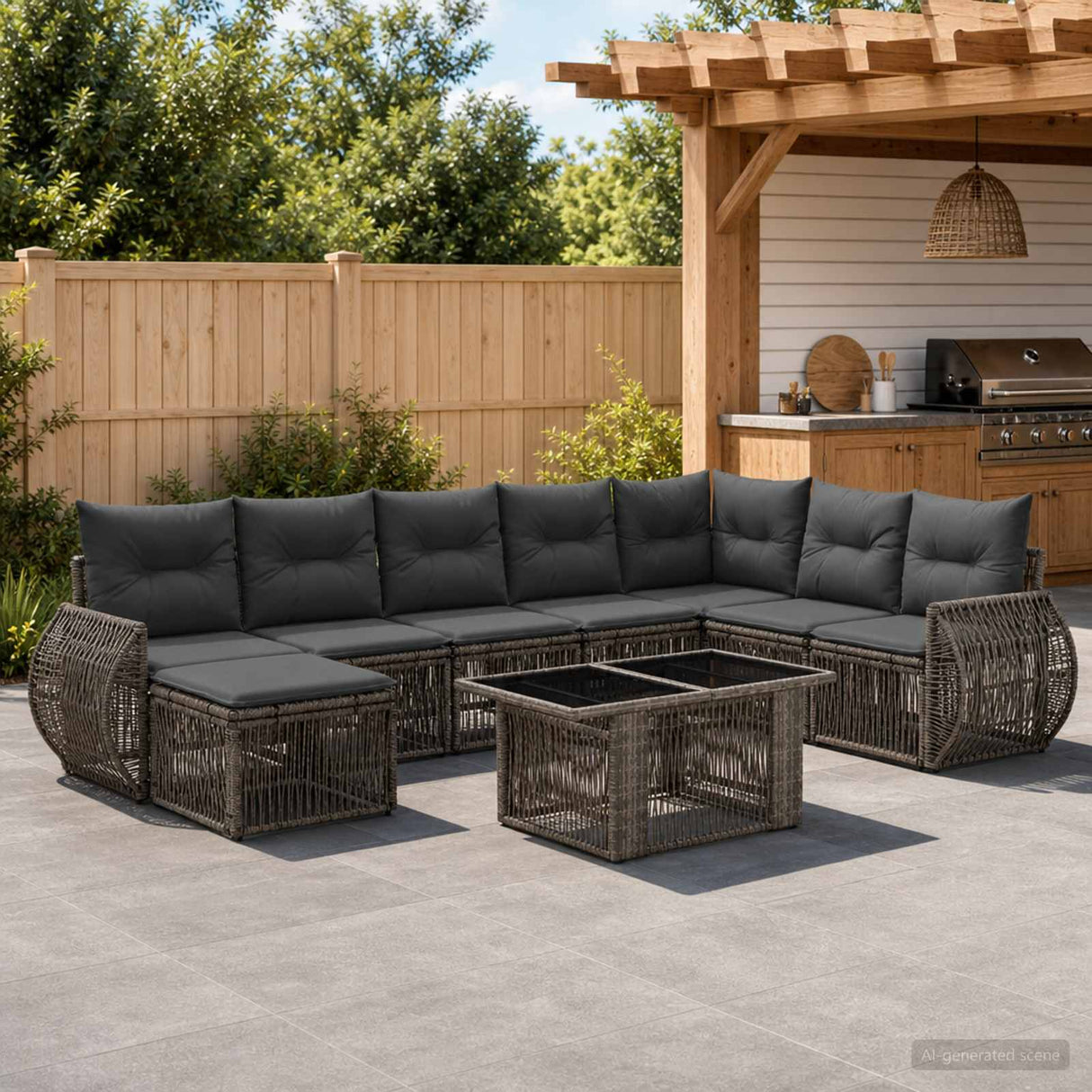 vidaXL Tuinbank Set 9 st Zwart en Crème Wit poly rattan