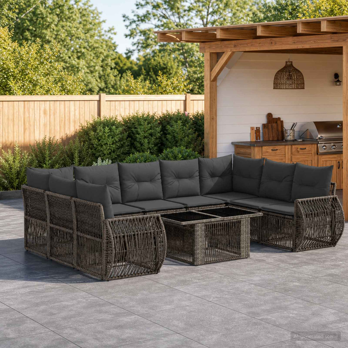 vidaXL Tuinbank Set 10 st Zwart en Crème Wit poly rattan