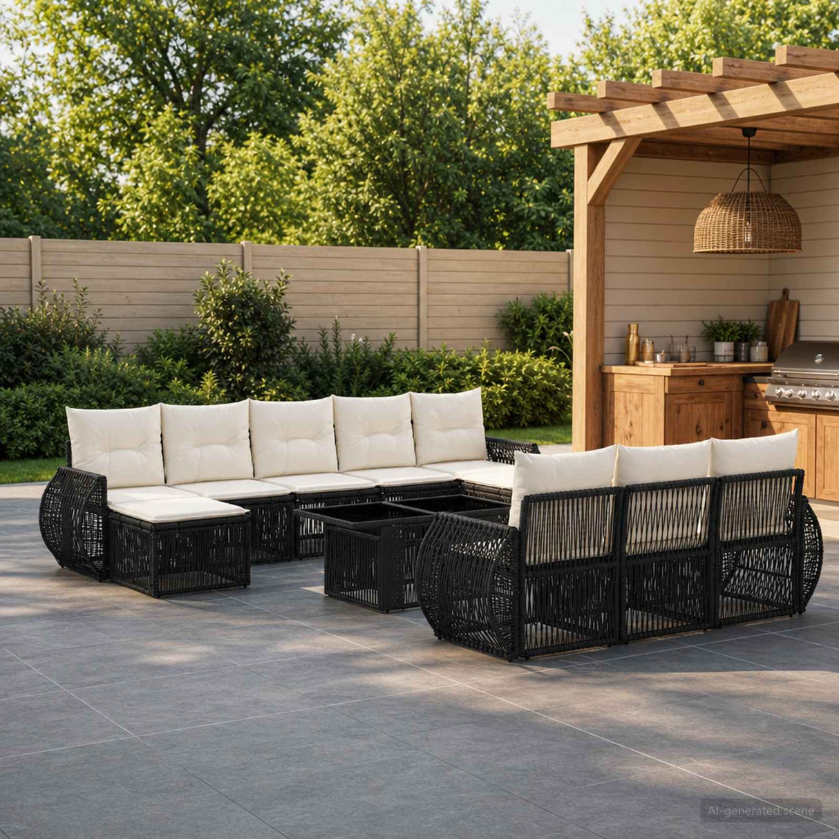 vidaXL Tuinbank Set 11 st Zwart en Crème Wit poly rattan