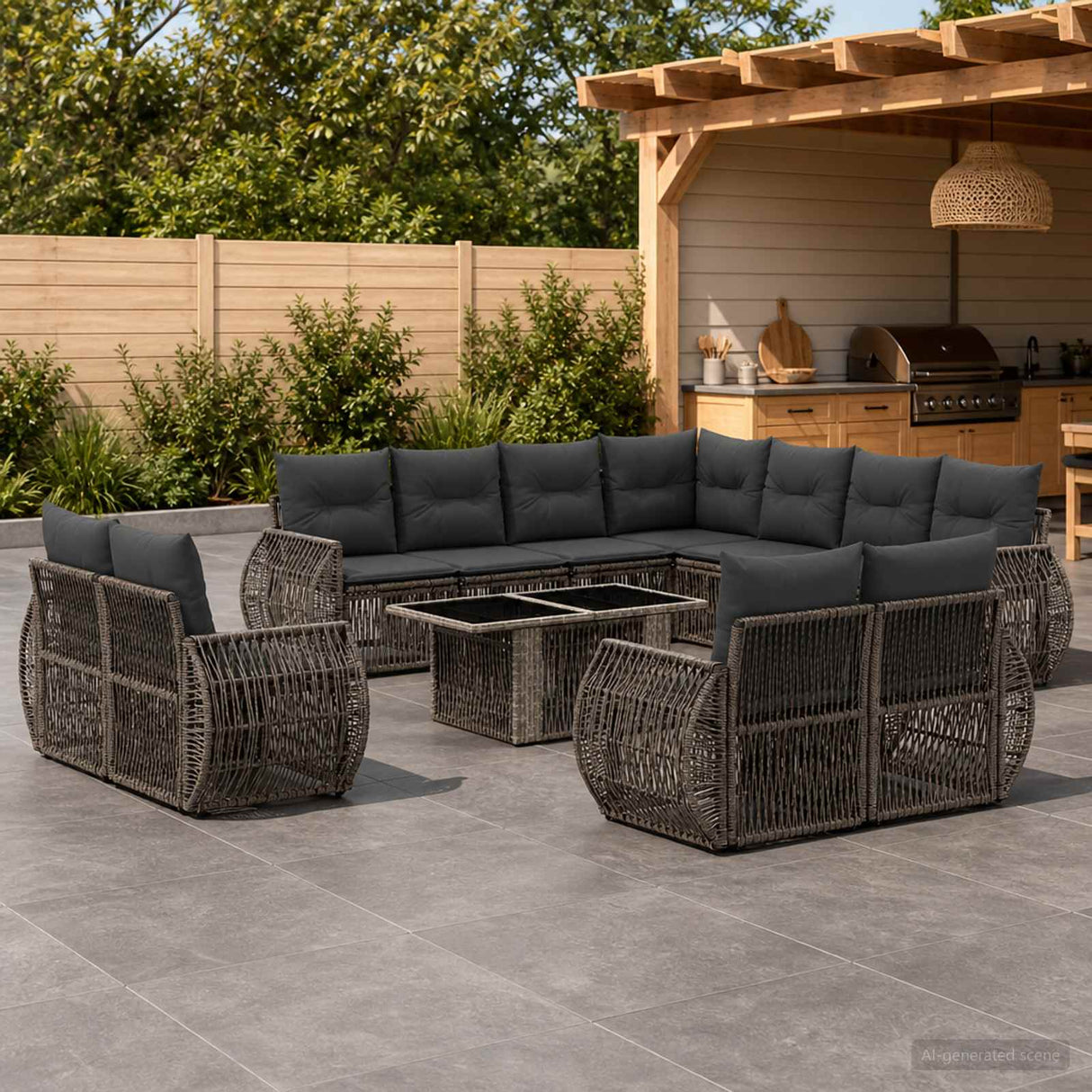 vidaXL Garden Bench Set 12 pcs Black and Cream White poly rattan
