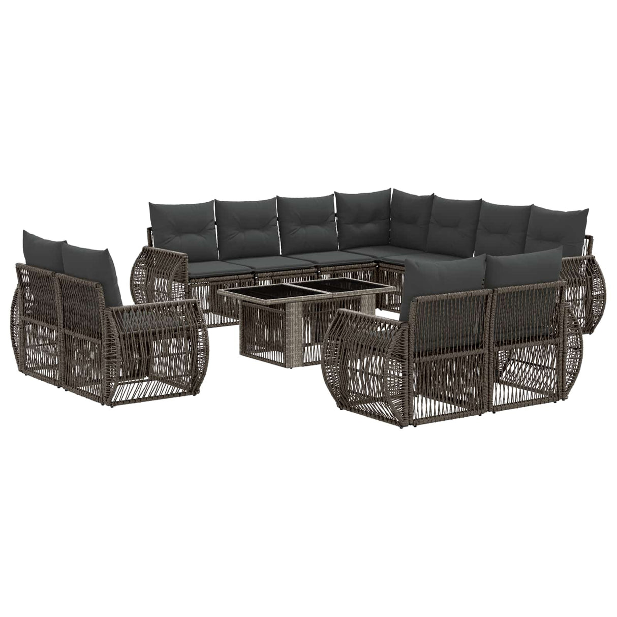 vidaXL Garden Bench Set 12 pcs Black and Cream White poly rattan