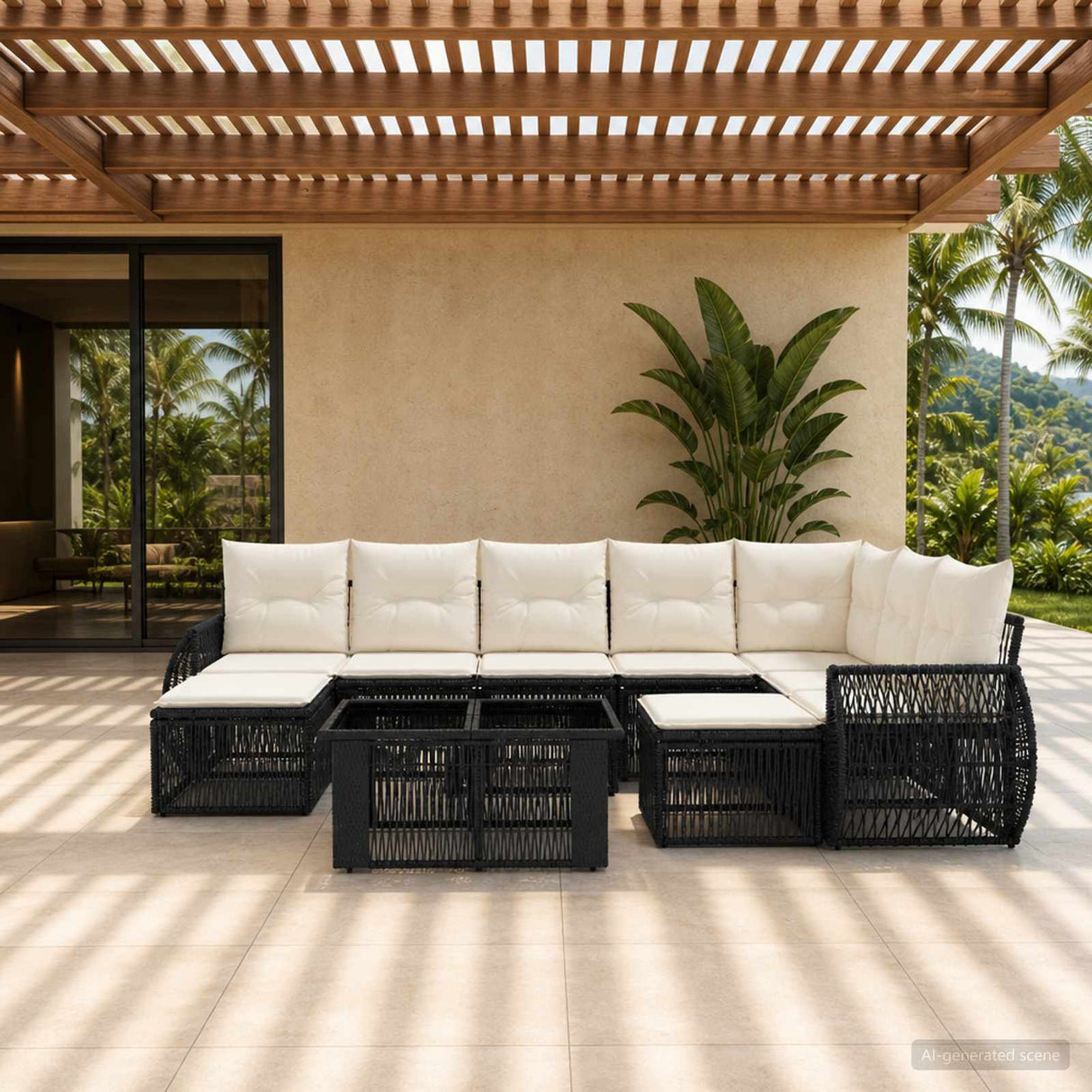 vidaXL Tuinbank Set 10 st Zwart en Crème Wit poly rattan