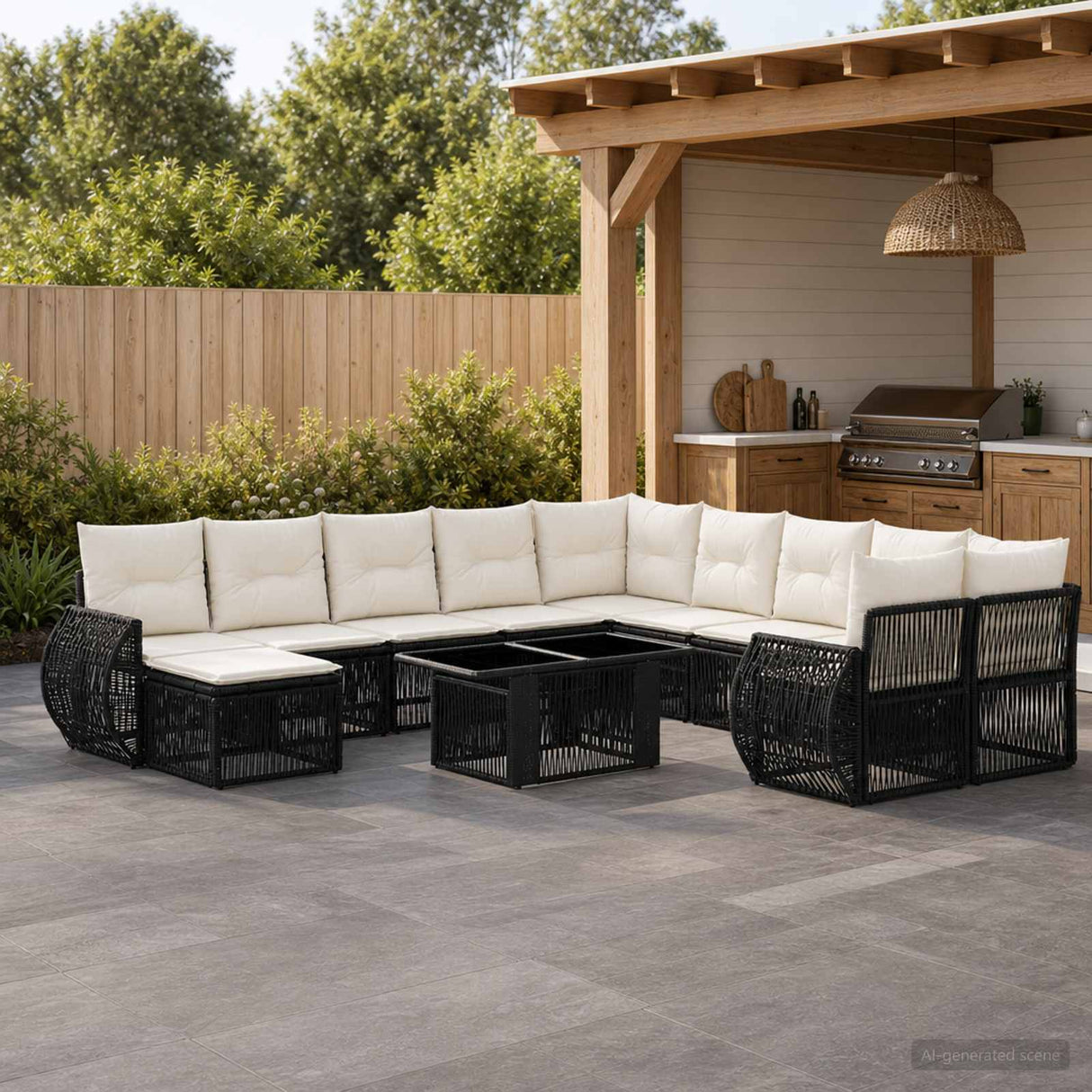 vidaXL Tuinbank Set 12 st Zwart en Crème Wit poly rattan