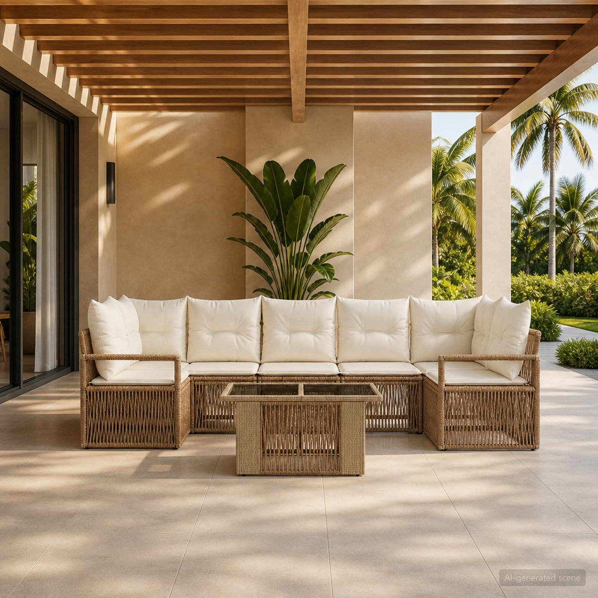 vidaXL Tuinbank Set 8 st Zwart en Crème Wit poly rattan