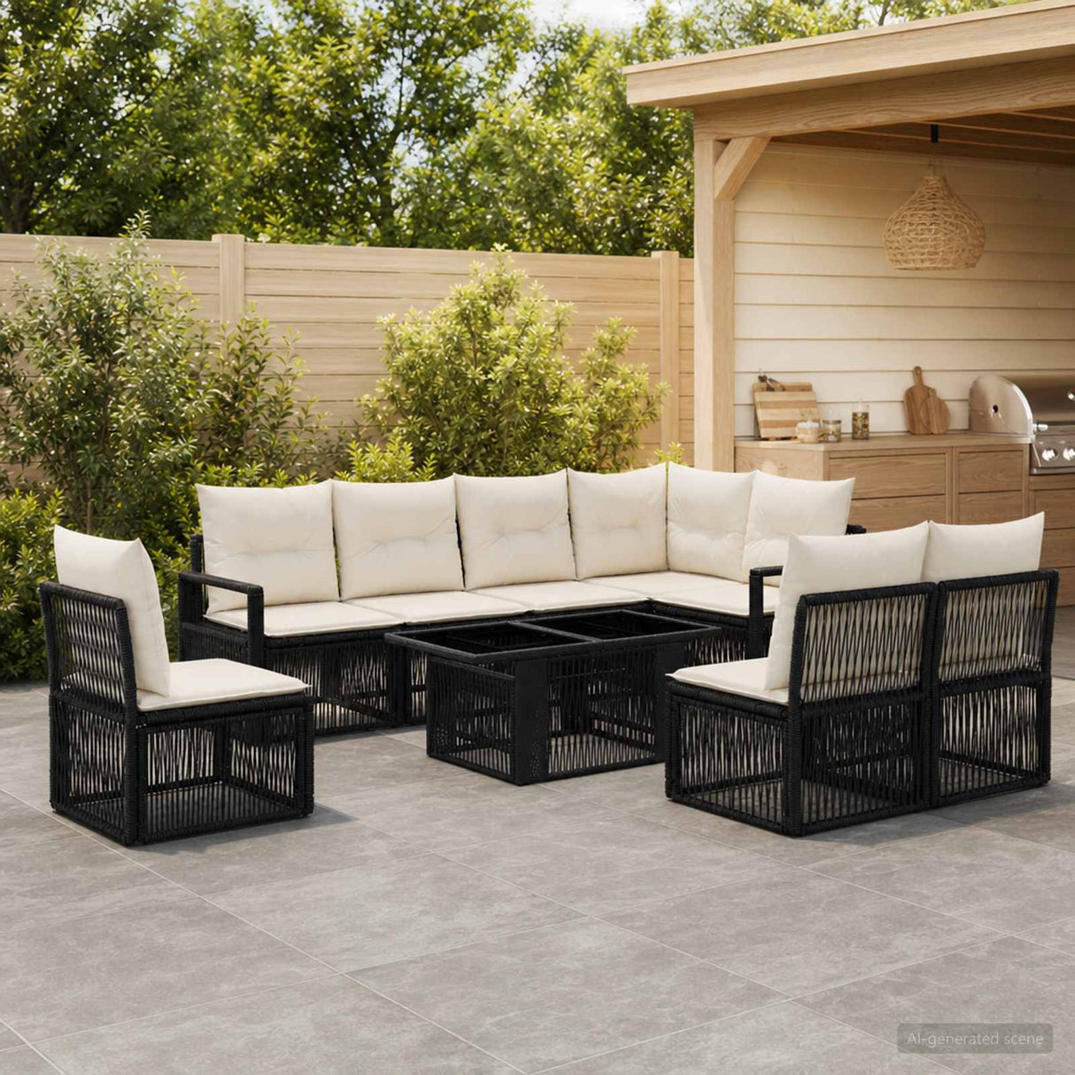 vidaXL Tuinbank Set 9 st Zwart en Crème Wit poly rattan