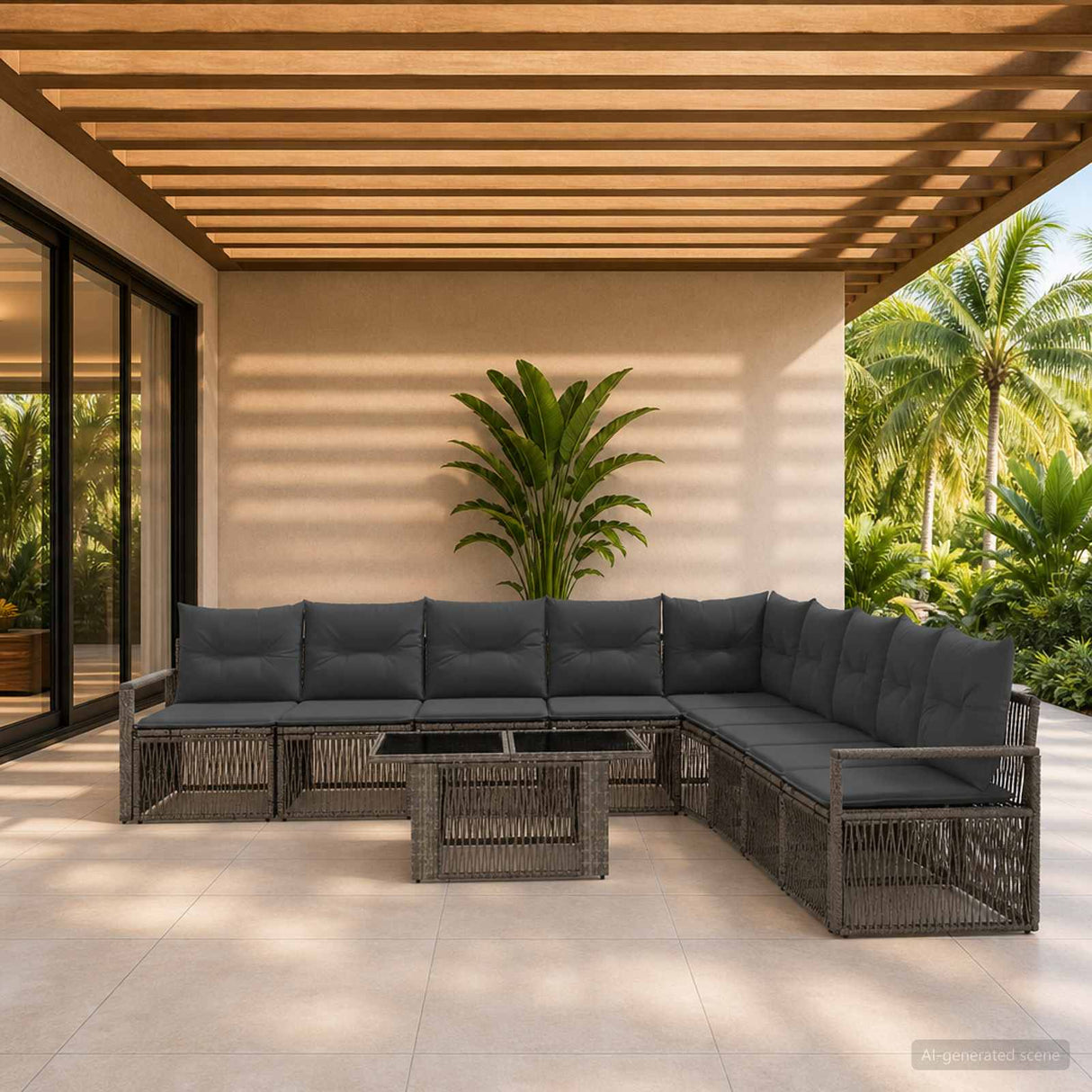 vidaXL Tuinbank Set 10 st Zwart en Crème Wit poly rattan