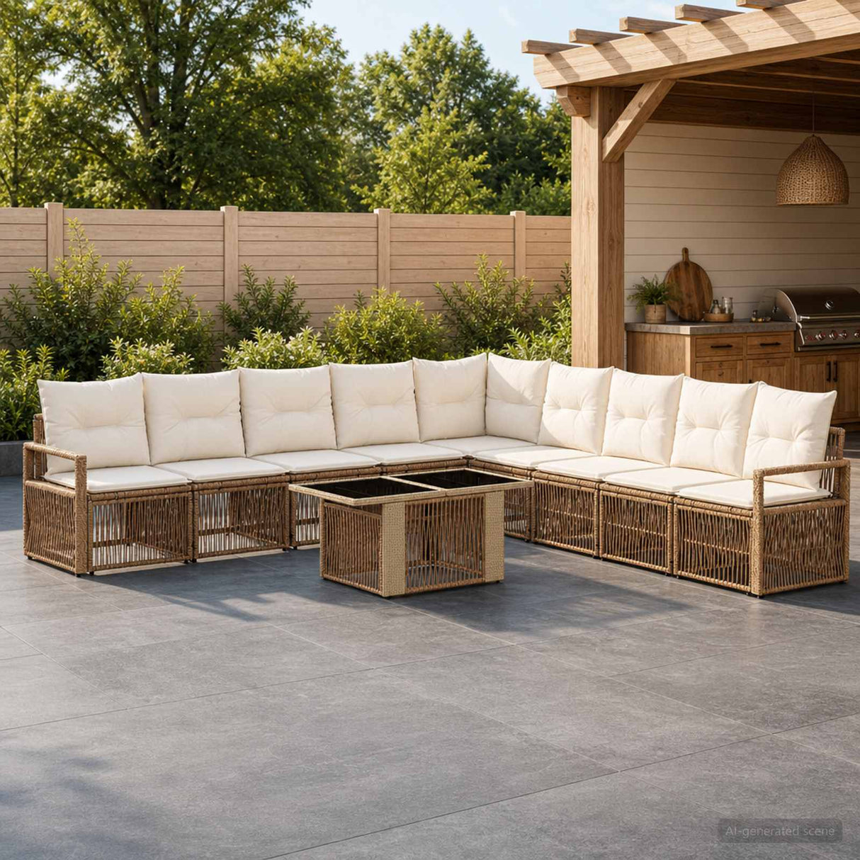vidaXL Tuinbank Set 10 st Zwart en Crème Wit poly rattan