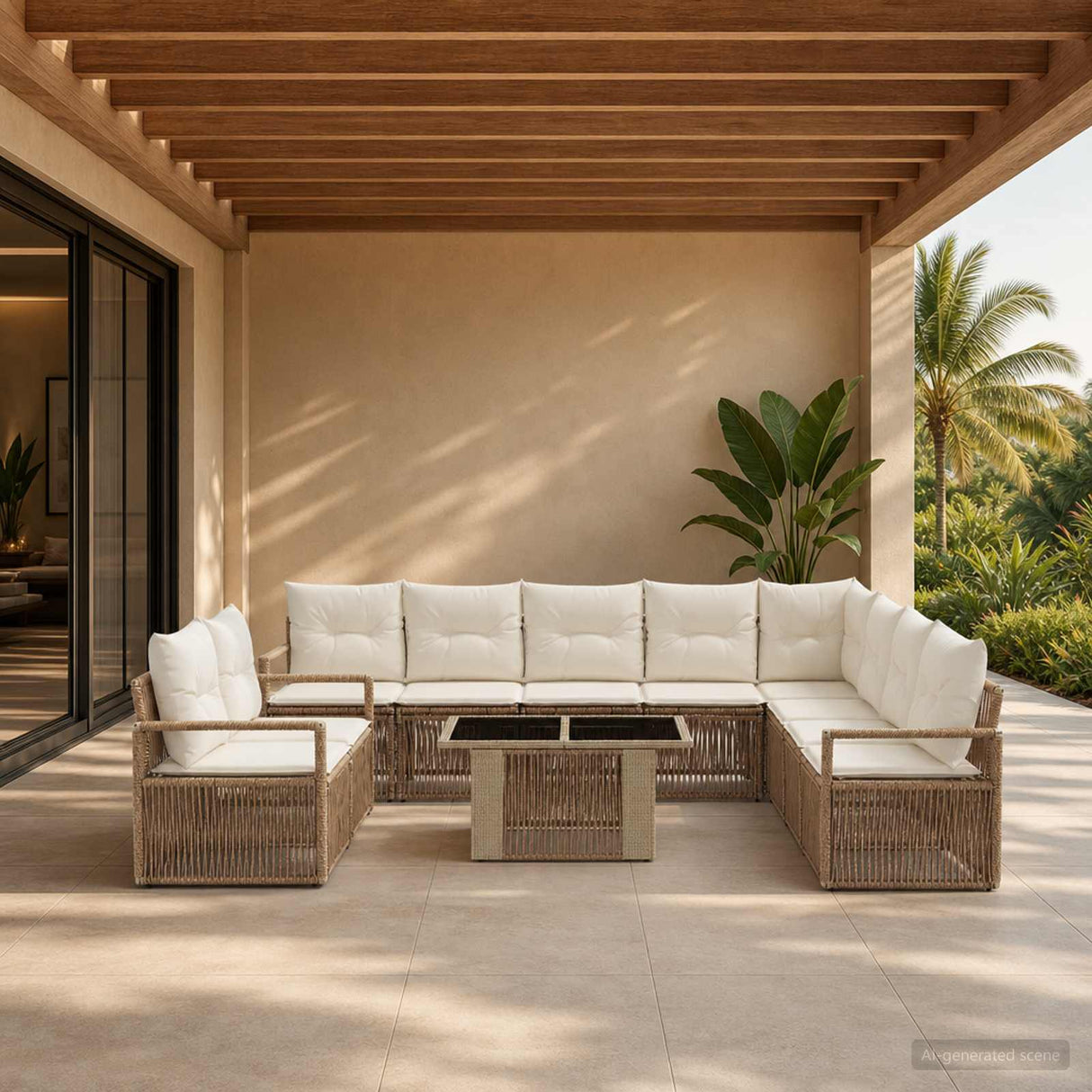 vidaXL Tuinbank Set 11 st Zwart en Crème Wit poly rattan