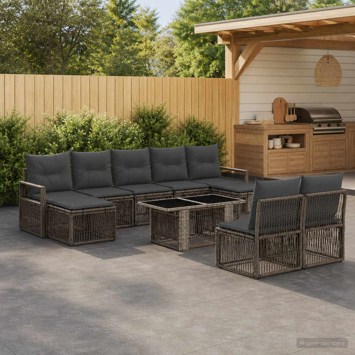 vidaXL Tuinbank Set 10 st Zwart en Crème Wit poly rattan