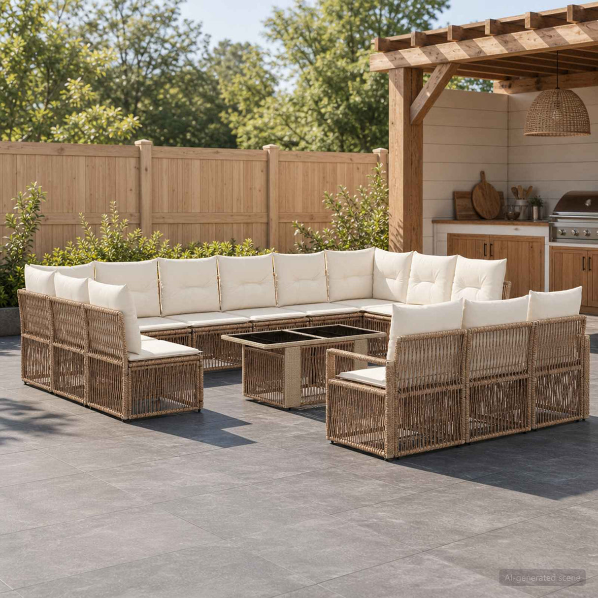 vidaXL Tuinbank Set 14 st Zwart en Crème Wit poly rattan
