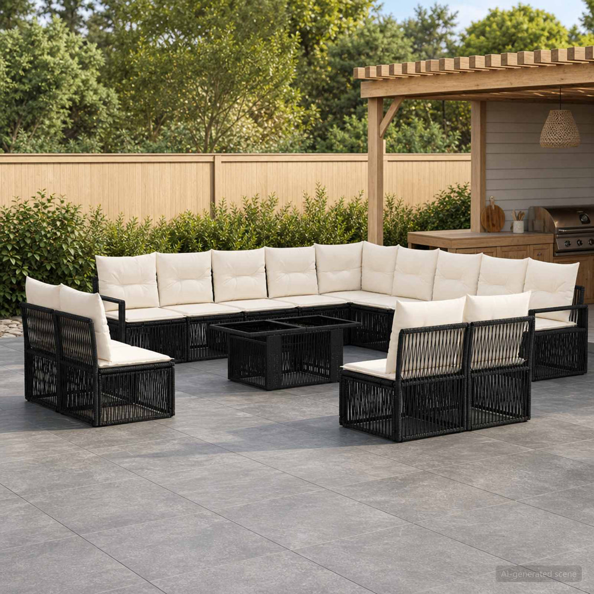 vidaXL Tuinbank Set 14 st Zwart en Crème Wit poly rattan
