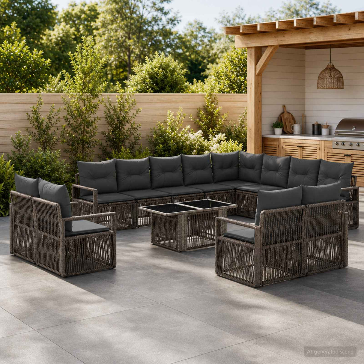vidaXL Garden Lounge Set 13 pcs Black and Cream White poly rattan