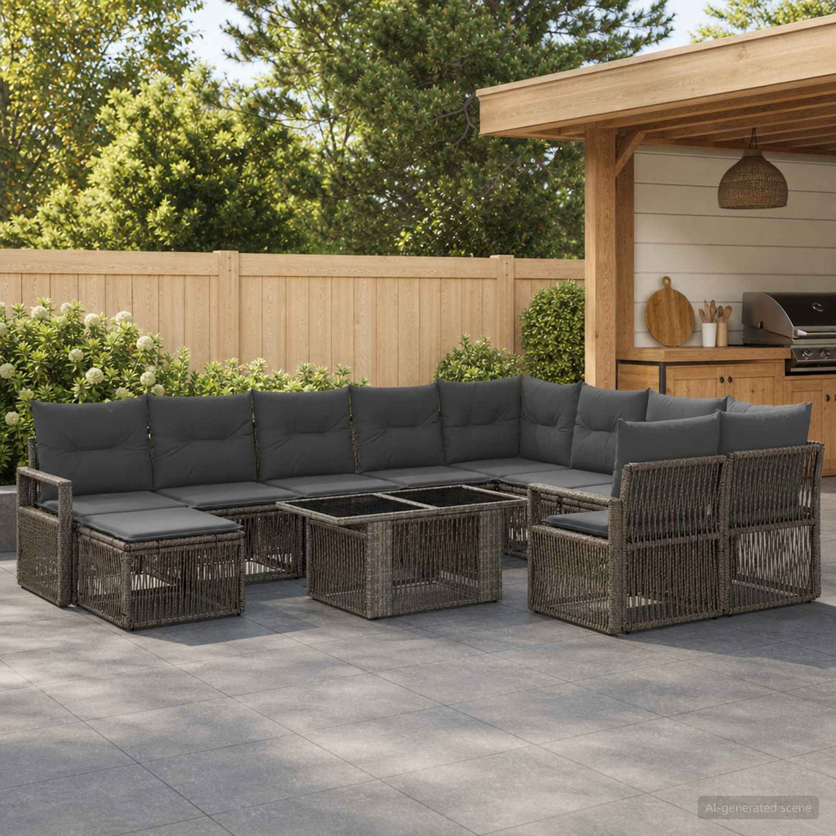 vidaXL Tuinbank Set 11 st Zwart en Crème Wit poly rattan