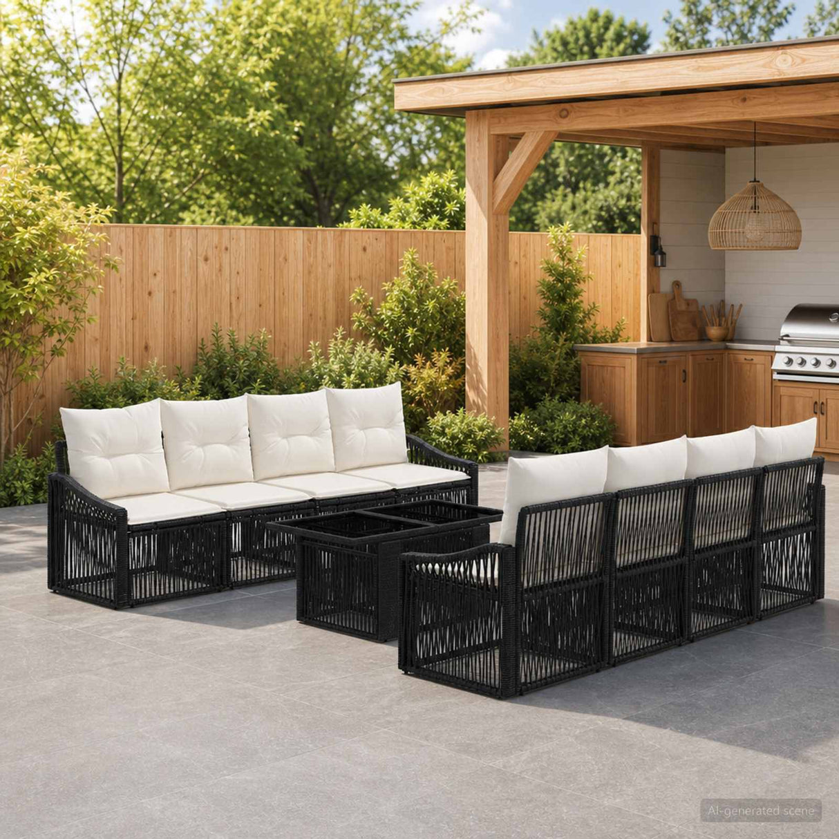 vidaXL Tuinbank Set 9 st Zwart en Crème Wit poly rattan