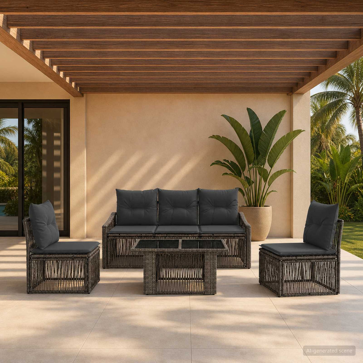 vidaXL Tuinbank Set 6 st Zwart en Crème Wit poly rattan