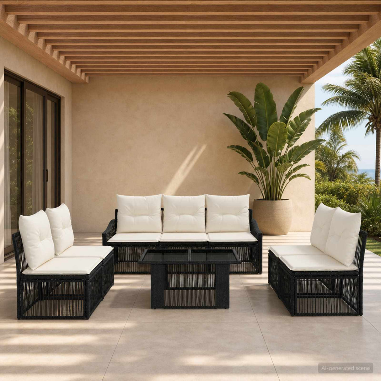 vidaXL Tuinbank Set 8 st Zwart en Crème Wit poly rattan