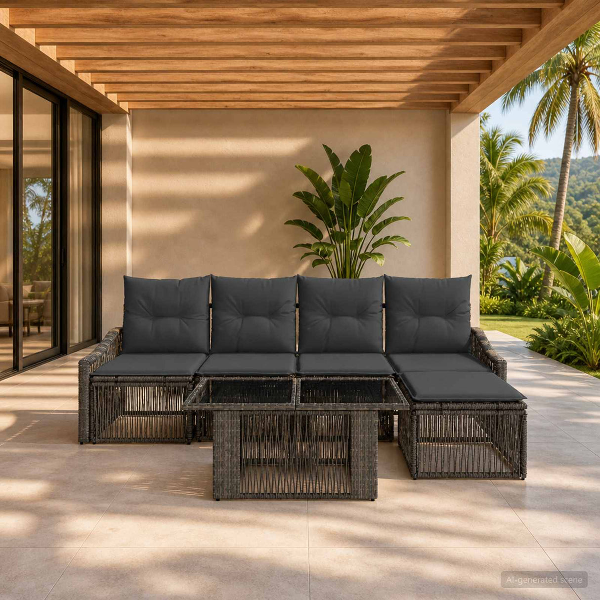 vidaXL Tuinbank Set 6 st Zwart en Crème Wit poly rattan