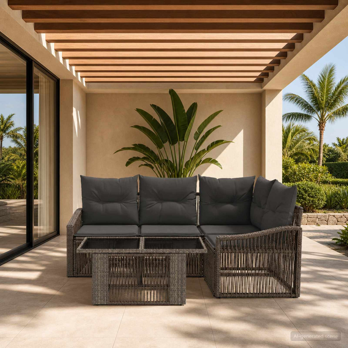 vidaXL Tuinbank Set 5 st Zwart en Crème Wit poly rattan