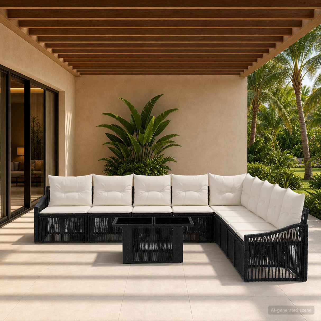 vidaXL Tuinbank Set 10 st Zwart en Crème Wit poly rattan