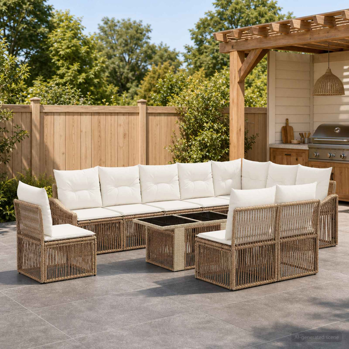 vidaXL Tuinbank Set 11 st Zwart en Crème Wit poly rattan
