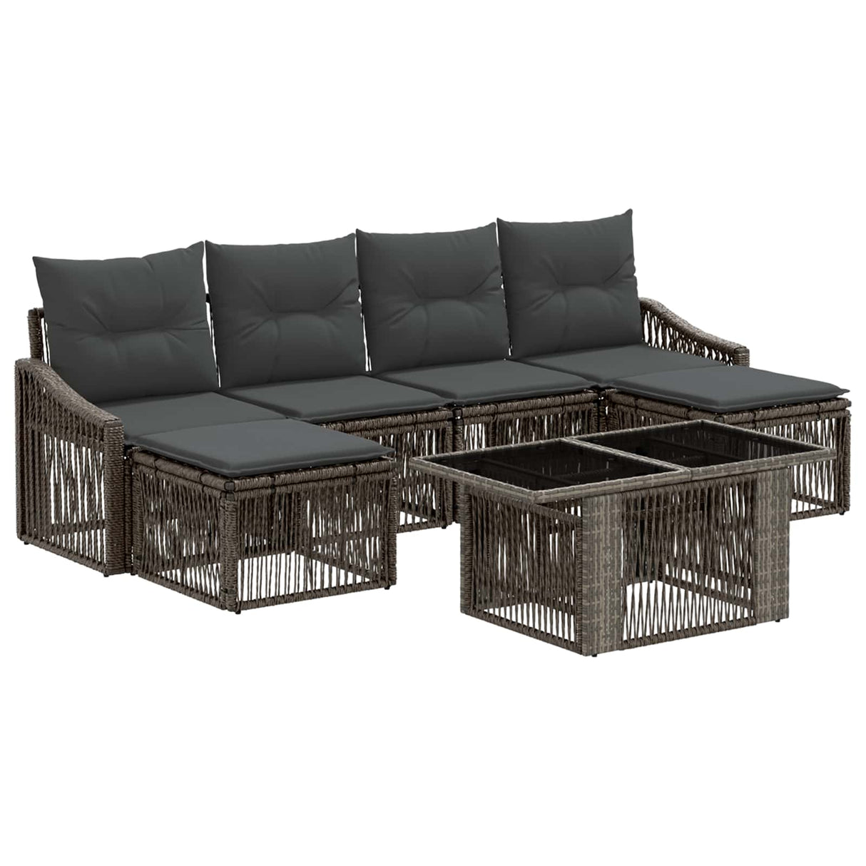 vidaXL Tuinbank Set 7 st Zwart en Crème Wit poly rattan