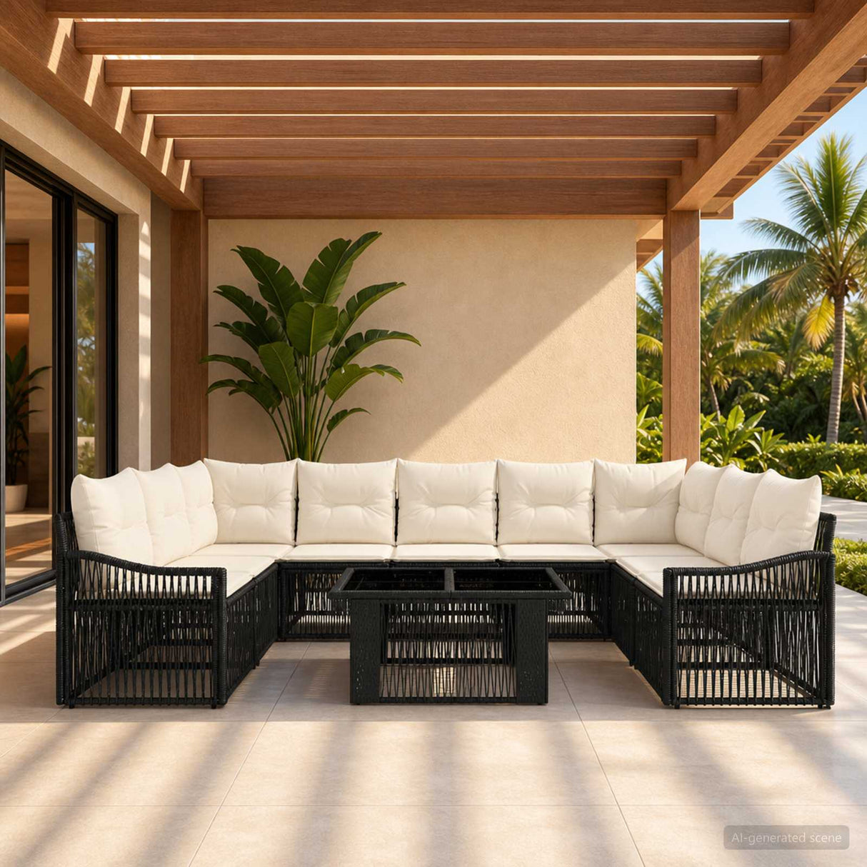 vidaXL Tuinbank Set 10 st Zwart en Crème Wit poly rattan