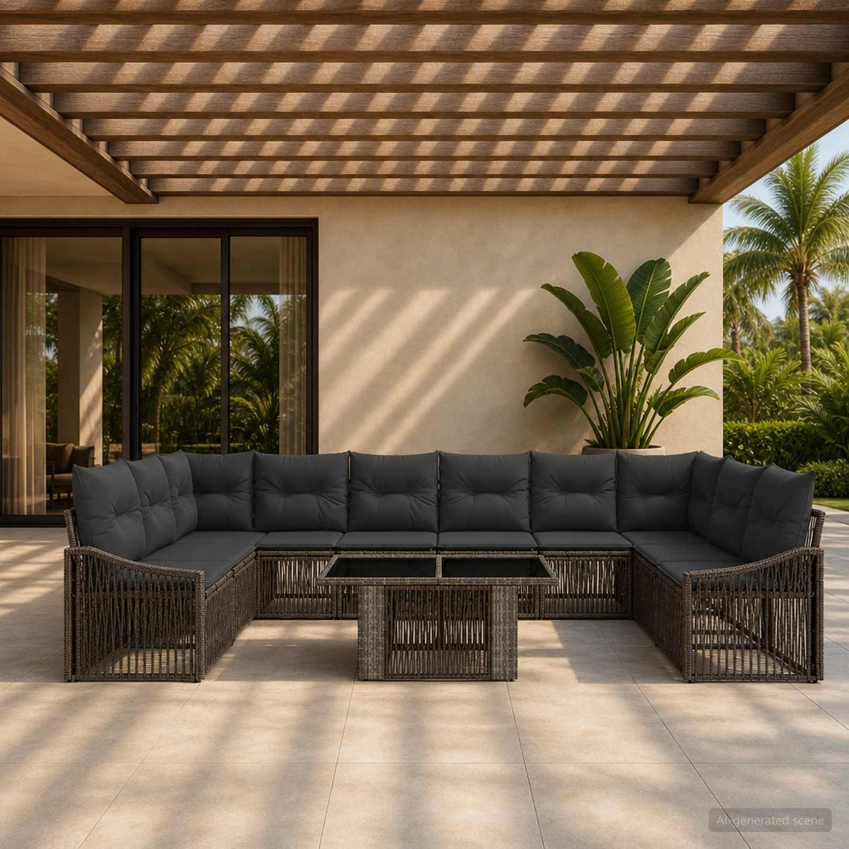 vidaXL Garden Lounge Set 11 Pieces Black and Cream White Poly Rattan