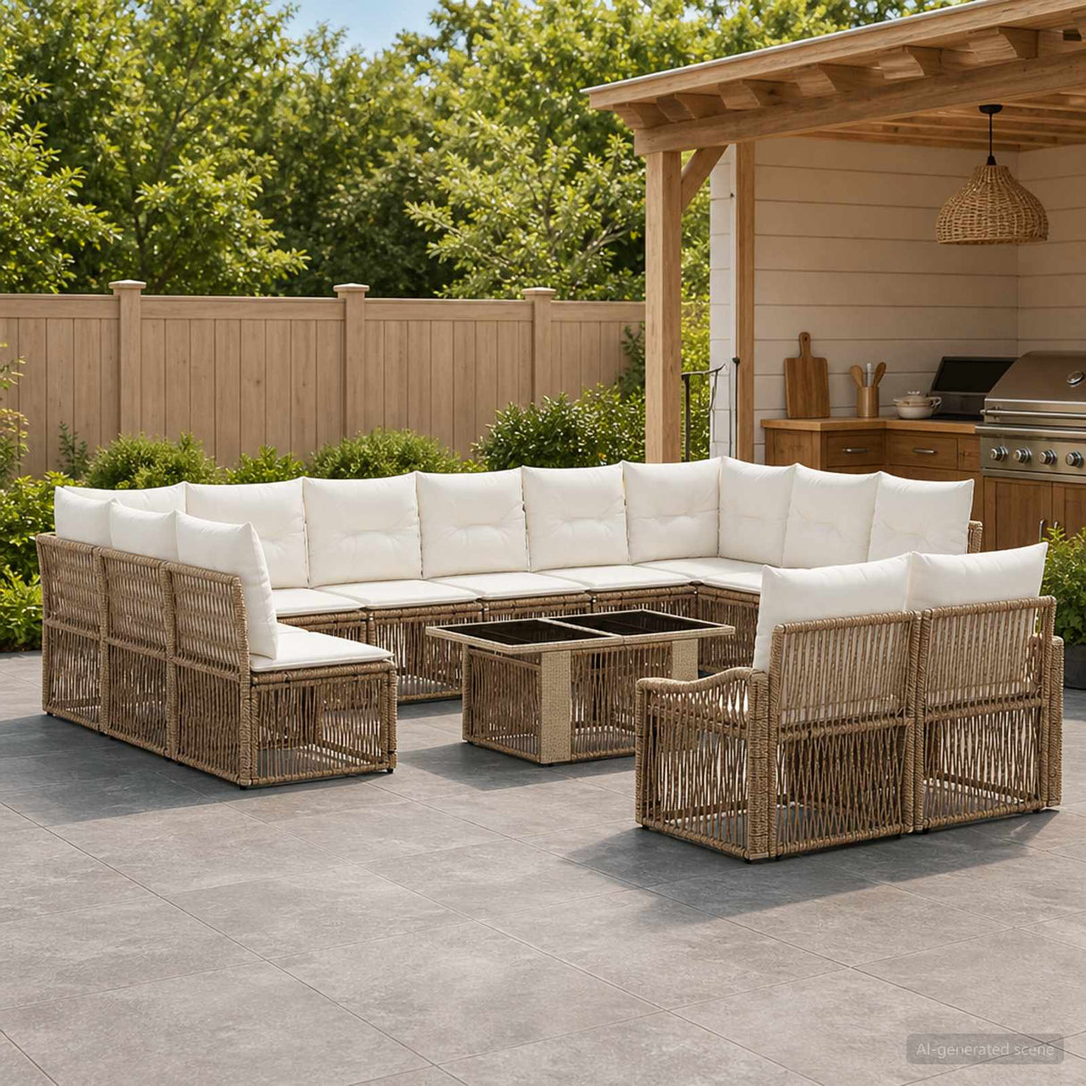 vidaXL Tuinbank Set 13 st Zwart en Crème Wit poly rattan