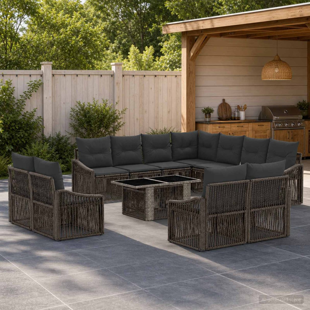 vidaXL Tuinbank Set 12 st Zwart en Crème Wit poly rattan