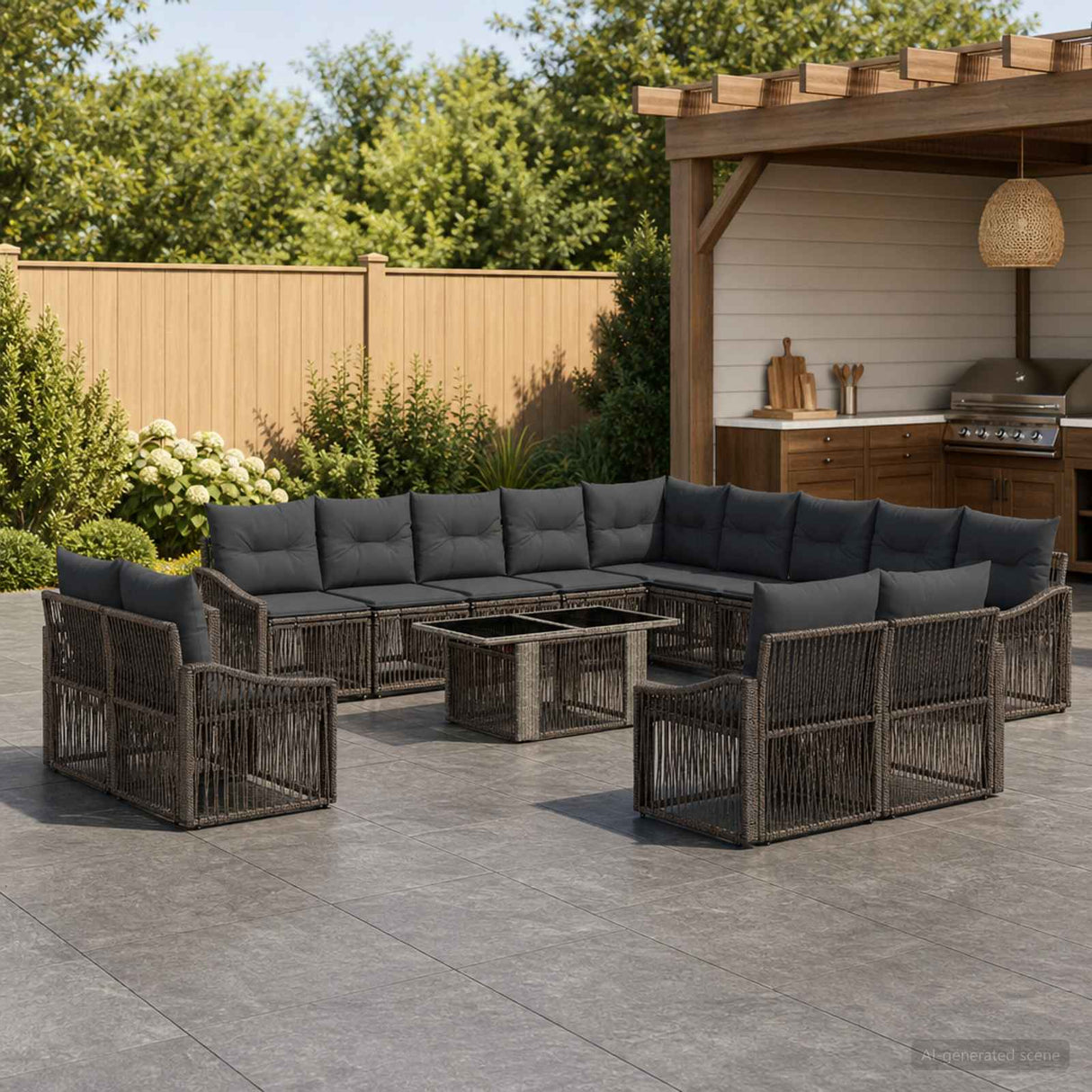 vidaXL Tuinbank Set 14 st Zwart en Crème Wit poly rattan