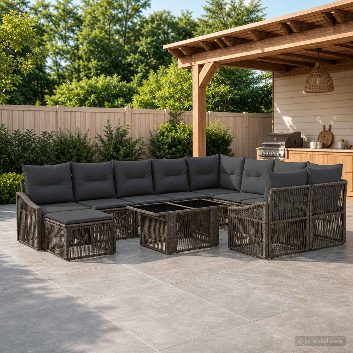 vidaXL Tuinbank Set 11 st Zwart en Crème Wit poly rattan