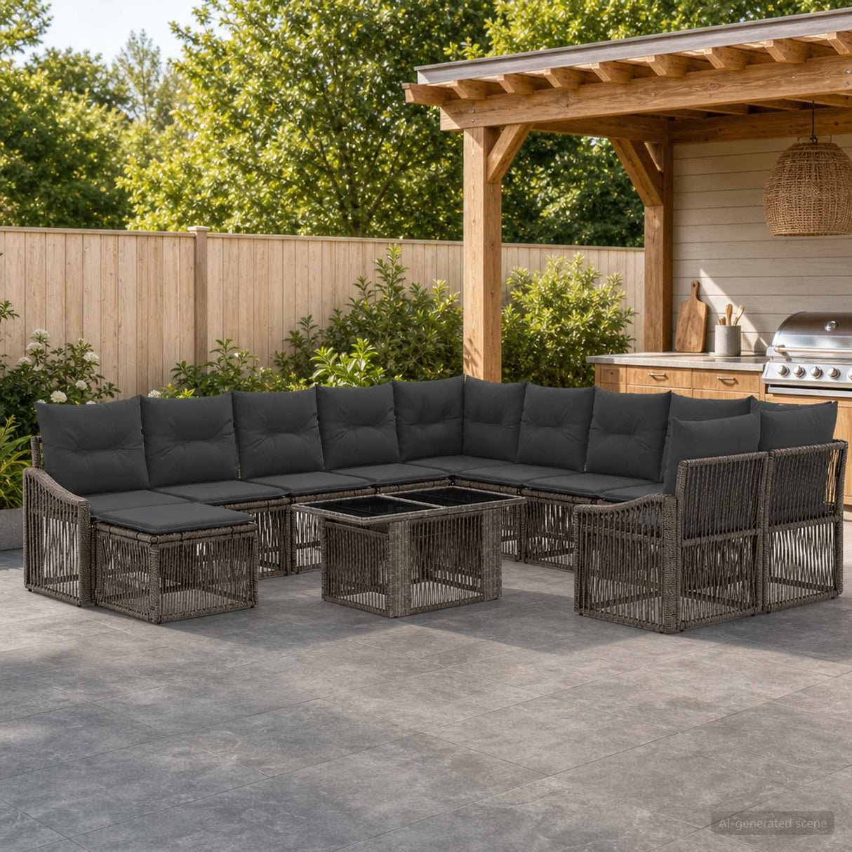 vidaXL Tuinbank Set 12 st Zwart en Crème Wit poly rattan