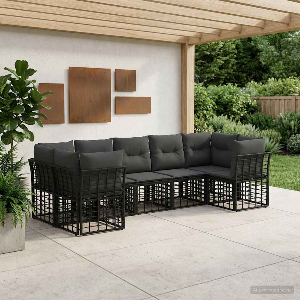 vidaXL Outdoor Sofa Set 7 pcs Black and Dark Grey Polyester