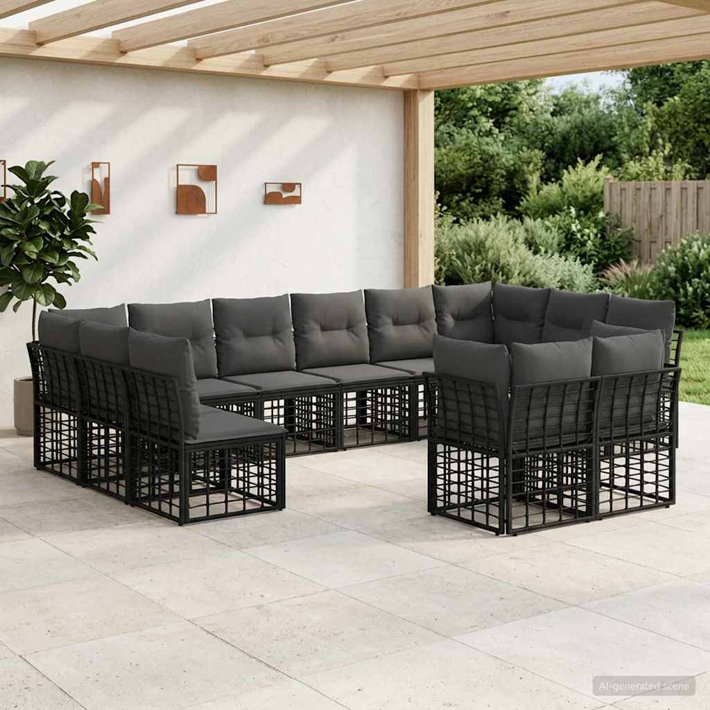 vidaXL Buiten bank set Zwart en Donker Grijs Polyester