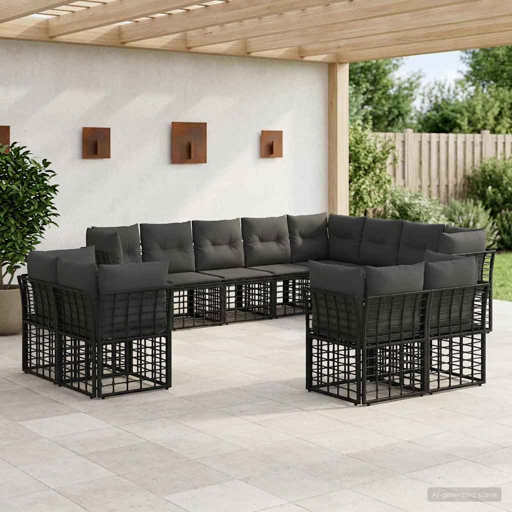 vidaXL Outdoor Sofa Set Black and Dark Grey Polyester