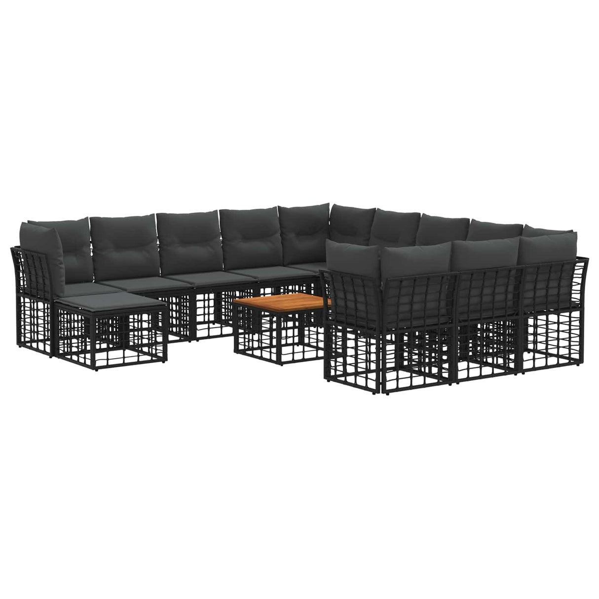 vidaXL Outdoor Sofa Set 12 pcs Black and Dark Grey Polyester