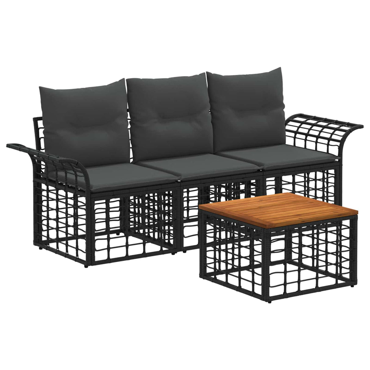vidaXL Outdoor Sofa Set 3 pcs Black and Dark Grey Polyester