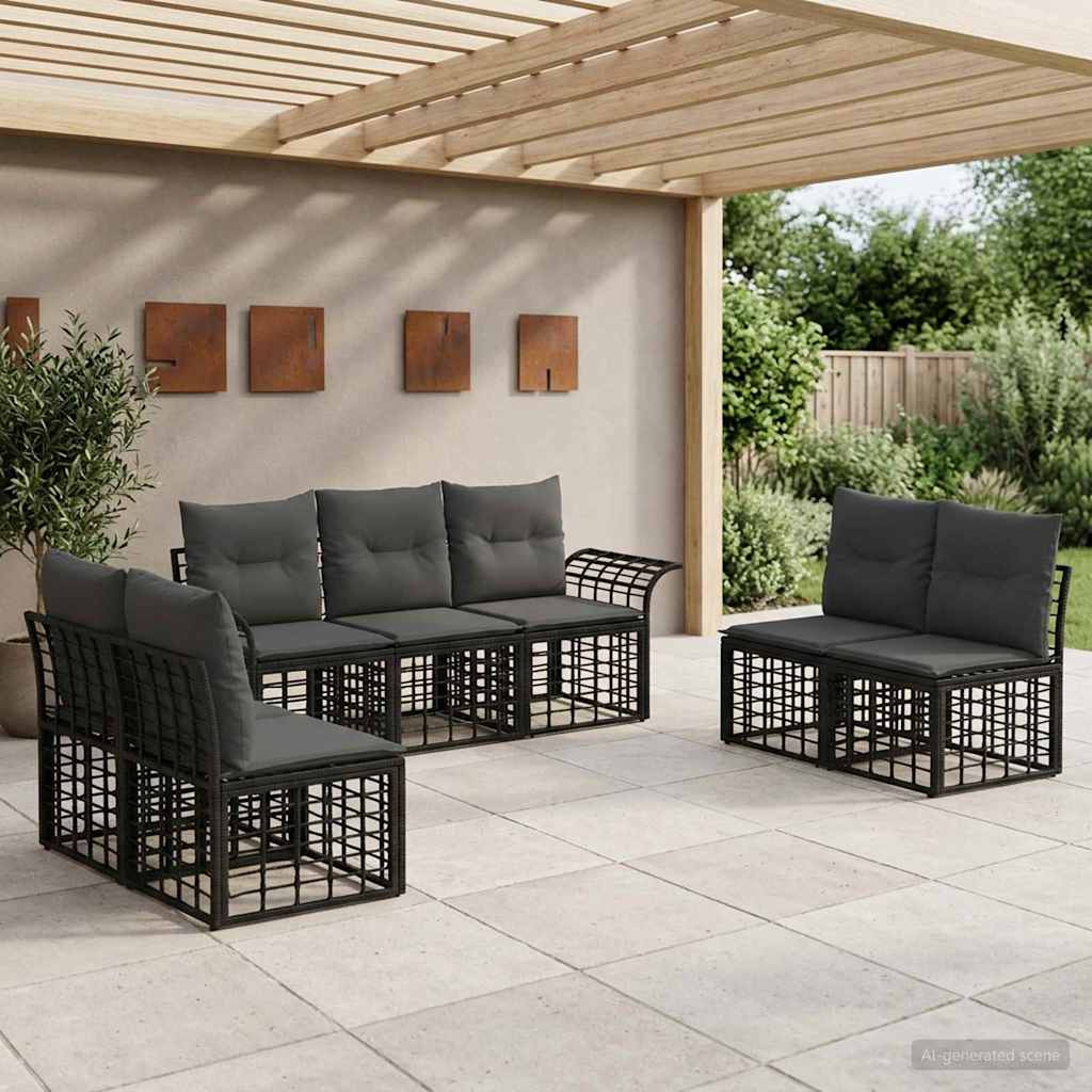 vidaXL Buiten bank set 7 pcs Zwart en Donker Grijs Polyester