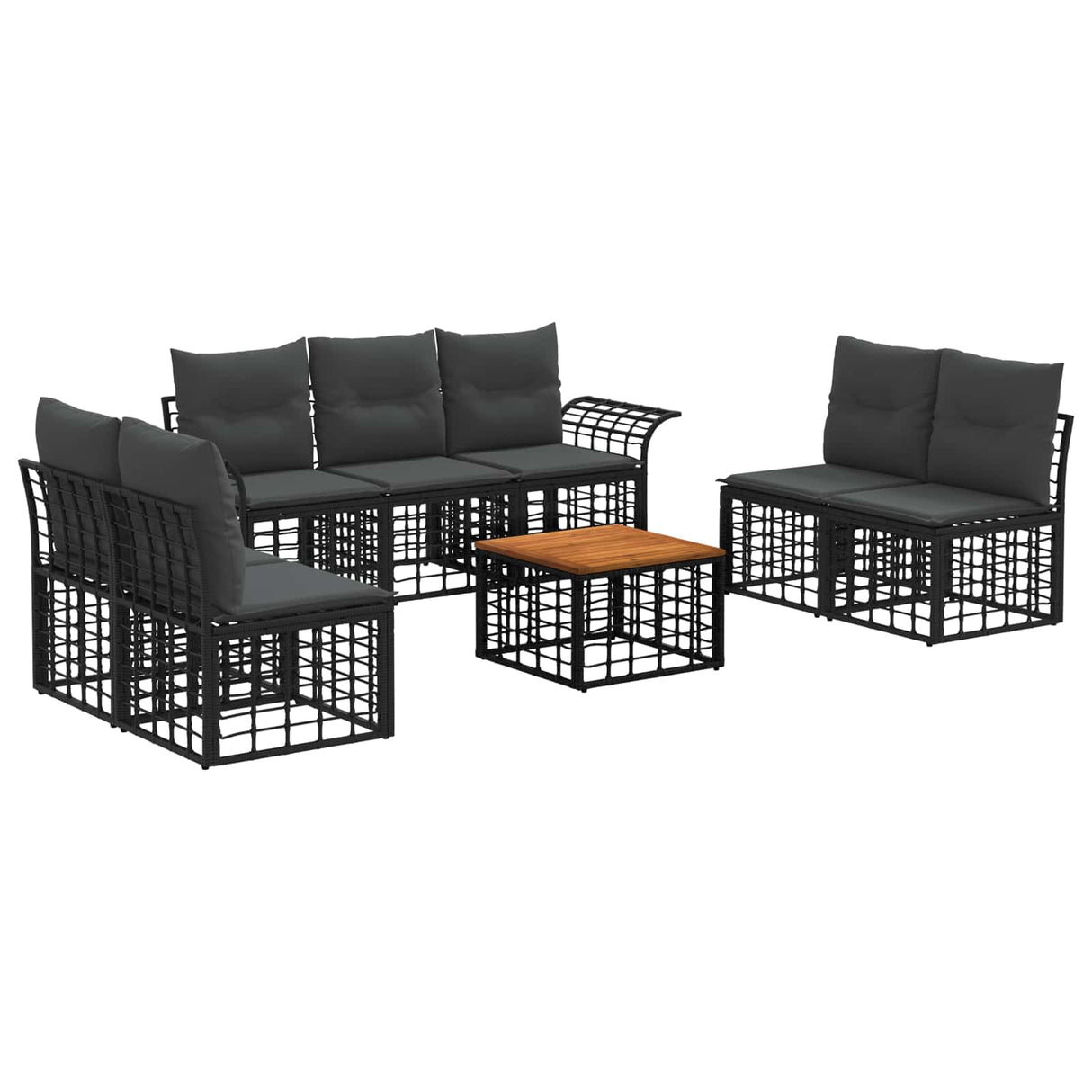 vidaXL Buiten bank set 7 pcs Zwart en Donker Grijs Polyester