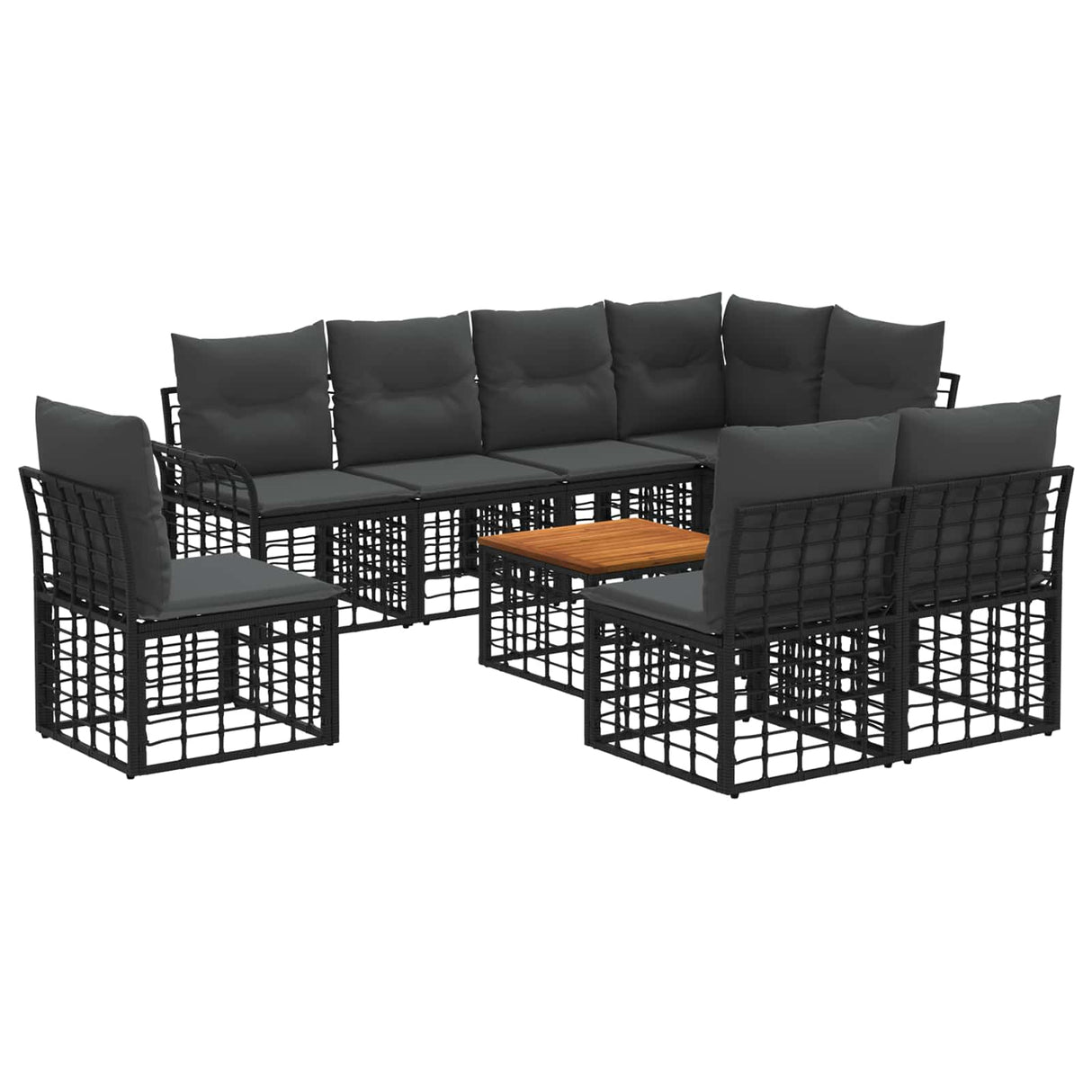 vidaXL Buiten bank set 8 pcs Zwart en Donker Grijs Polyester