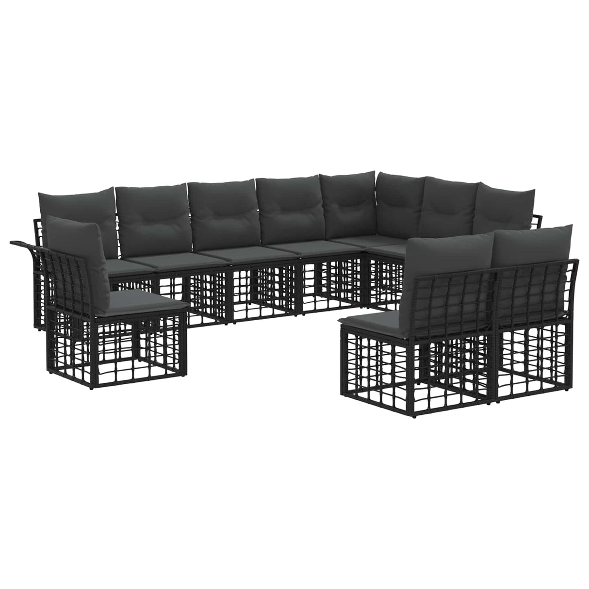 vidaXL Buiten bank set 10 pcs Zwart en Donker Grijs Polyester