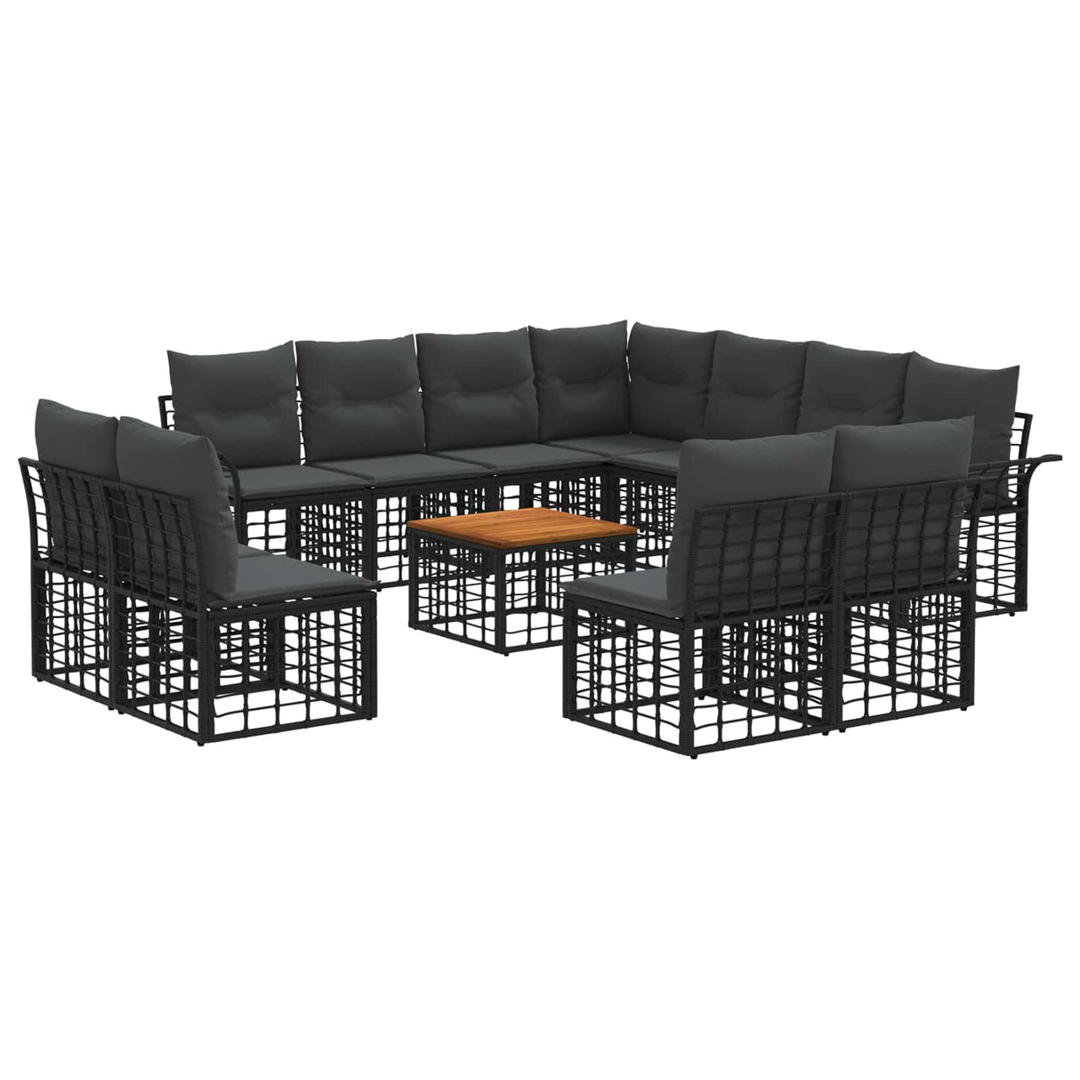 vidaXL Buiten bank set 11 pcs Zwart en Donker Grijs Polyester