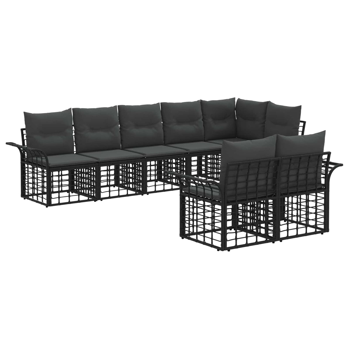 vidaXL Buiten bank set 8 pcs Zwart en Donker Grijs poly rattan