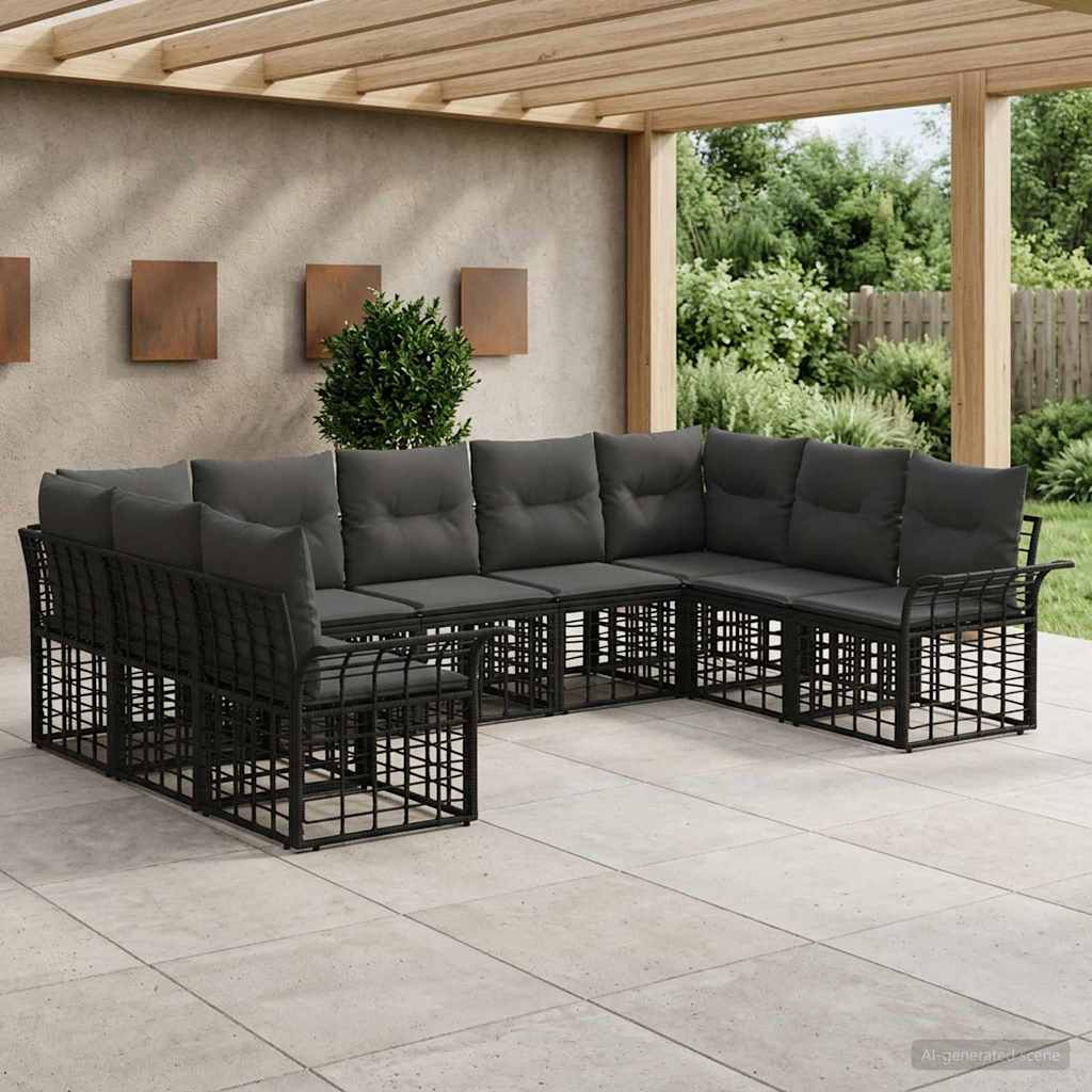 vidaXL Buiten bank set 9 pcs Zwart en Donker Grijs Polyester