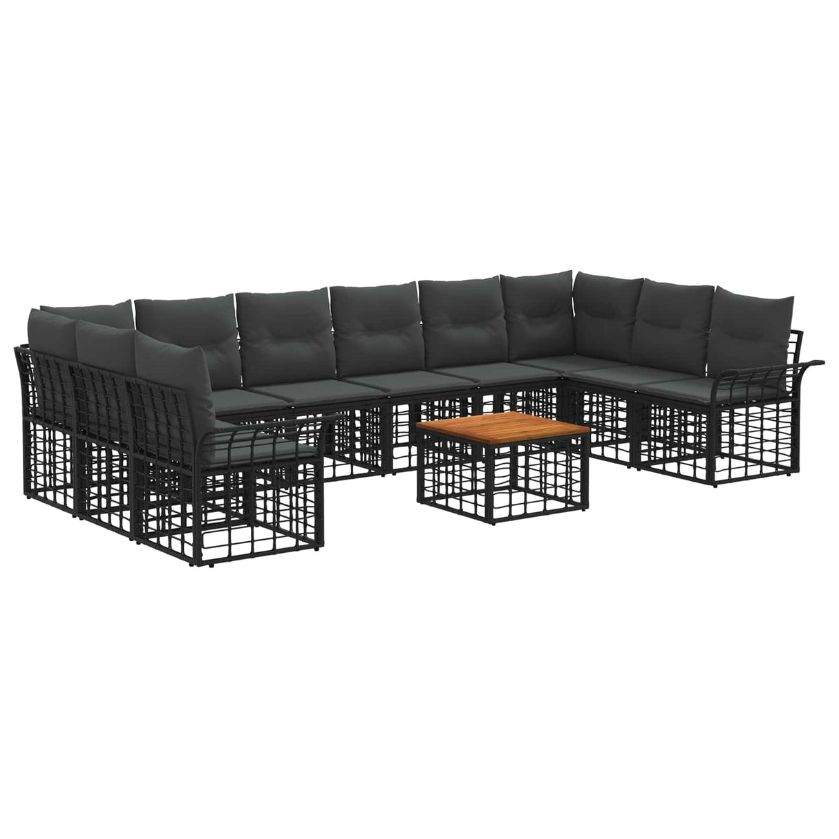 vidaXL Buiten bank set 10 pcs Zwart en Donker Grijs Polyester