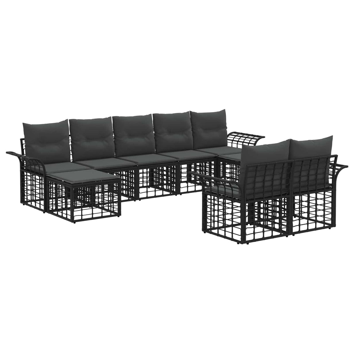 vidaXL Buiten bank set 9 pcs Zwart en Donker Grijs Polyester