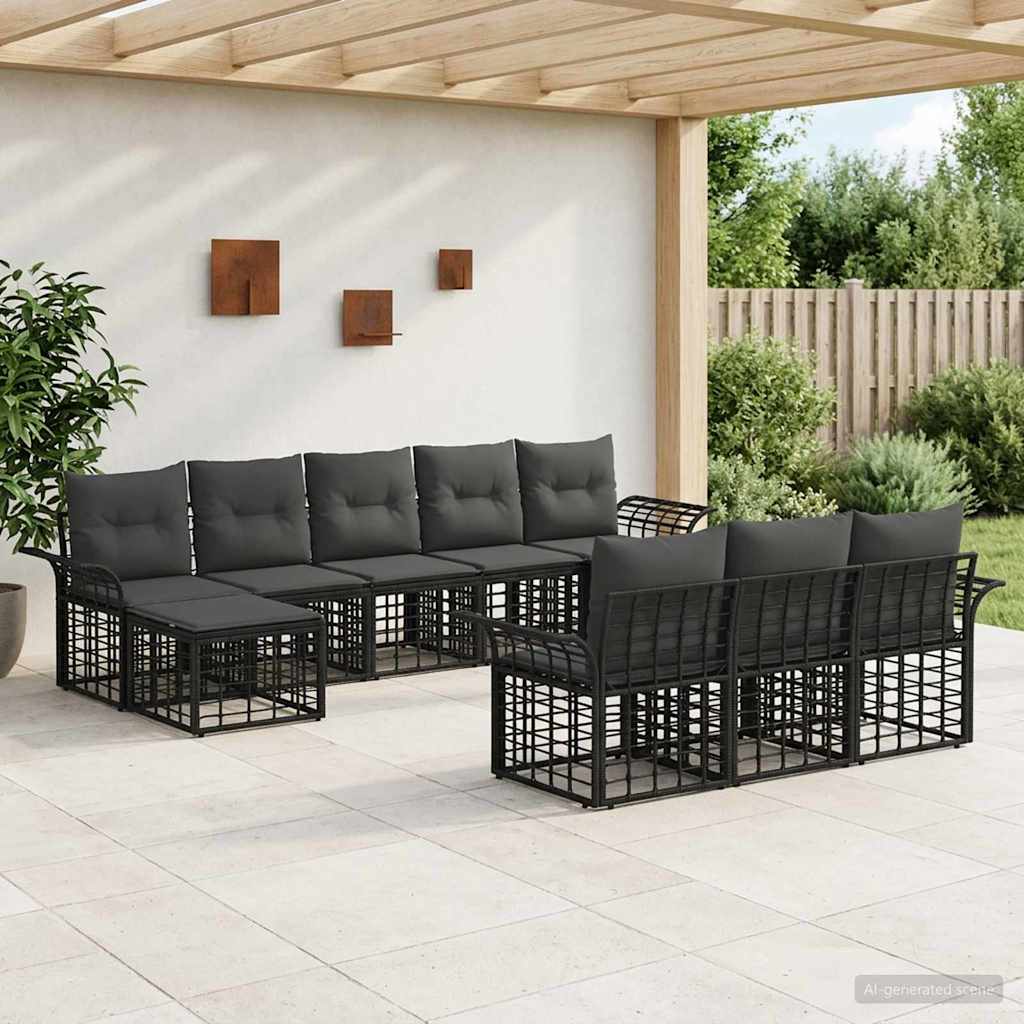 vidaXL Buiten bank set 10 pcs Zwart en Donker Grijs Polyester