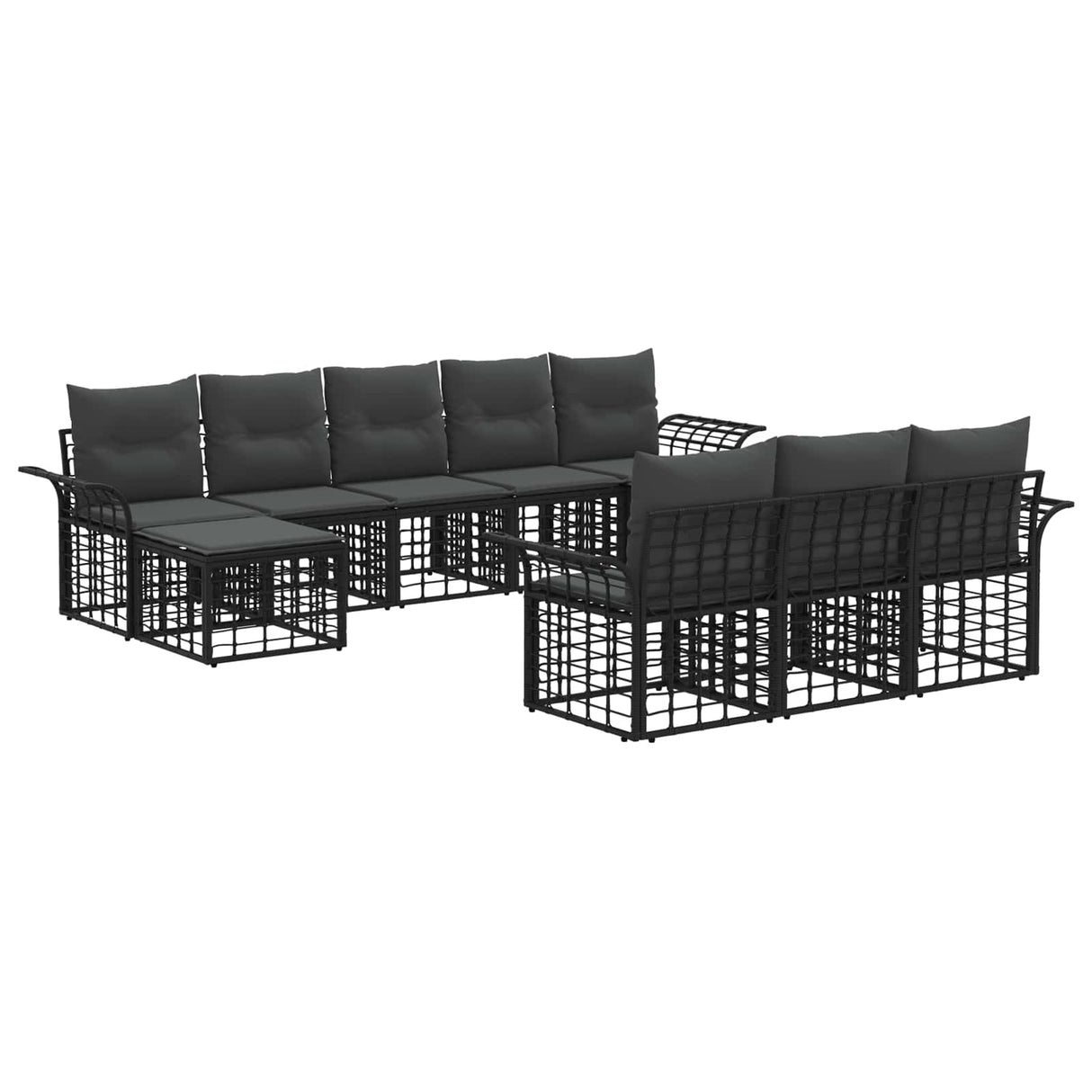 vidaXL Buiten bank set 10 pcs Zwart en Donker Grijs Polyester
